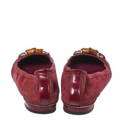 Pre Owned Gucci Burgundy Suede And Patent Leather Bamboo Horsebit Ballet Flats Size 39