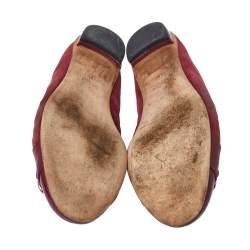 Pre Owned Gucci Burgundy Suede And Patent Leather Bamboo Horsebit Ballet Flats Size 39