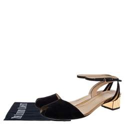 مملوكة مسبقًا Gucci Black/Gold Suede Leather Peep Toe Slingback Sandals Size 37.5