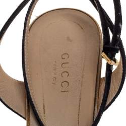 مملوكة مسبقًا Gucci Black/Gold Suede Leather Peep Toe Slingback Sandals Size 37.5