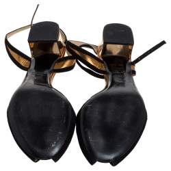 مملوكة مسبقًا Gucci Black/Gold Suede Leather Peep Toe Slingback Sandals Size 37.5