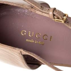 مملوكة مسبقًا Gucci Beige Leather Coline Studded T-Strap Pointed Toe Pumps Size 41.5