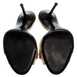 Pre Owned Gucci Gold Leather Horsebit Open Toe Slide Sandals Size 38