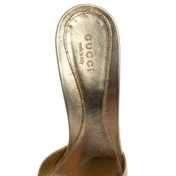 Pre Owned Gucci Gold Leather Horsebit Open Toe Slide Sandals Size 38