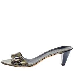 مملوكة مسبقًا صندل سلايد غوتشي هيستريا كانفاس جي جي كريستال أزرق كحلي مقاس 39