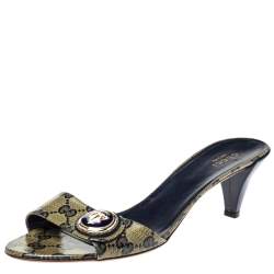 مملوكة مسبقًا صندل سلايد غوتشي هيستريا كانفاس جي جي كريستال أزرق كحلي مقاس 39