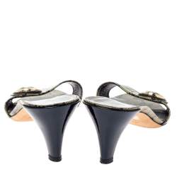 مملوكة مسبقًا صندل سلايد غوتشي هيستريا كانفاس جي جي كريستال أزرق كحلي مقاس 39