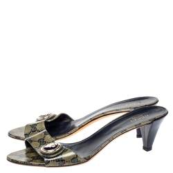 مملوكة مسبقًا صندل سلايد غوتشي هيستريا كانفاس جي جي كريستال أزرق كحلي مقاس 39