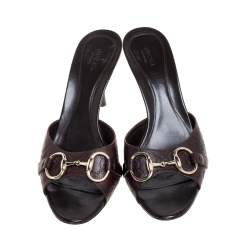 مملوكة مسبقًا Gucci Dark Brown Guccissima Leather New Hollywood Horsebit Mules Size 38.5