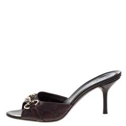 مملوكة مسبقًا Gucci Dark Brown Guccissima Leather New Hollywood Horsebit Mules Size 38.5