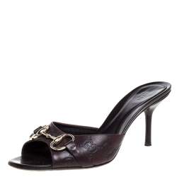 مملوكة مسبقًا Gucci Dark Brown Guccissima Leather New Hollywood Horsebit Mules Size 38.5