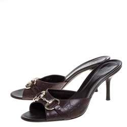 مملوكة مسبقًا Gucci Dark Brown Guccissima Leather New Hollywood Horsebit Mules Size 38.5