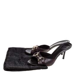 مملوكة مسبقًا Gucci Dark Brown Guccissima Leather New Hollywood Horsebit Mules Size 38.5