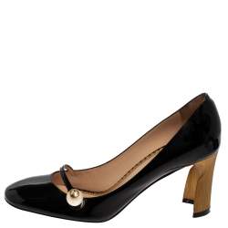 مملوكة مسبقًا Gucci Black Patent Leather Pearl Detail Mary Jane Pumps Size 39