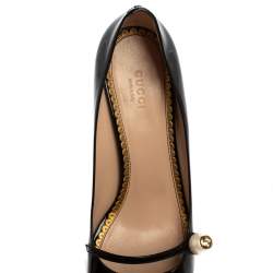 مملوكة مسبقًا Gucci Black Patent Leather Pearl Detail Mary Jane Pumps Size 39