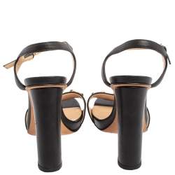 مملوكة مسبقًا صندل غوتشي مزين هورسبيت سير كاحل و مقدمة مفتوحة و كعب سميك جلد أسود مقاس 35.5