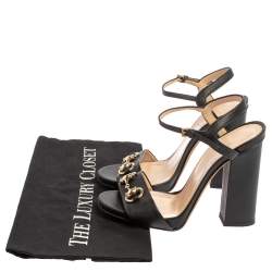 مملوكة مسبقًا صندل غوتشي مزين هورسبيت سير كاحل و مقدمة مفتوحة و كعب سميك جلد أسود مقاس 35.5