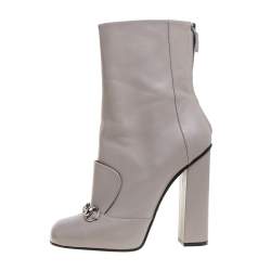 مملوكة مسبقًا Gucci Grey Leather Lillian Horsebit Knee High Boots Size 41