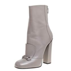 مملوكة مسبقًا Gucci Grey Leather Lillian Horsebit Knee High Boots Size 41