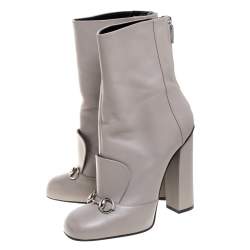 مملوكة مسبقًا Gucci Grey Leather Lillian Horsebit Knee High Boots Size 41