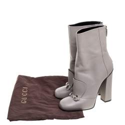 مملوكة مسبقًا Gucci Grey Leather Lillian Horsebit Knee High Boots Size 41