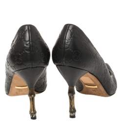 Pre Owned Gucci Black Guccissima Leather Kristen Bamboo Heel Pointed Toe Pumps Size 36