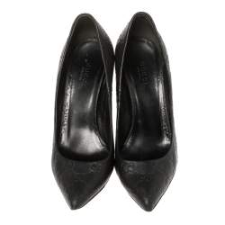 Pre Owned Gucci Black Guccissima Leather Kristen Bamboo Heel Pointed Toe Pumps Size 36