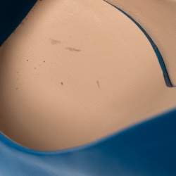 Pre Owned حذاء كعب عالي غوتشي مقدمة مفتوحة مزين هورسبيت جلد أزرق مقاس 35.5