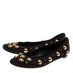 Gucci Brown Suede Studded 'Babouska' Flats Size 37.5