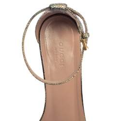 Pre Owned Gucci Multicolor Textured Leather Liliane Horsebit Ankle Cuff Flat Sandals Size 39