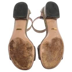 Pre Owned Gucci Multicolor Textured Leather Liliane Horsebit Ankle Cuff Flat Sandals Size 39