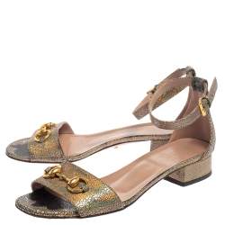 Pre Owned Gucci Multicolor Textured Leather Liliane Horsebit Ankle Cuff Flat Sandals Size 39