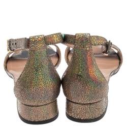 Pre Owned Gucci Multicolor Textured Leather Liliane Horsebit Ankle Cuff Flat Sandals Size 39