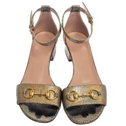 Pre Owned Gucci Multicolor Textured Leather Liliane Horsebit Ankle Cuff Flat Sandals Size 39