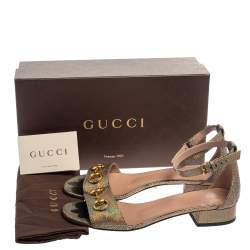 Pre Owned Gucci Multicolor Textured Leather Liliane Horsebit Ankle Cuff Flat Sandals Size 39