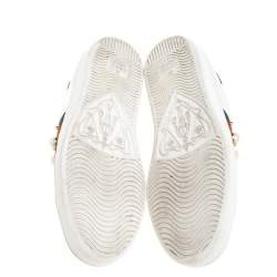 مملوكة مسبقًا Gucci White Leather New Ace Web Faux Pearl Embellished Low Top Sneakers Size 35