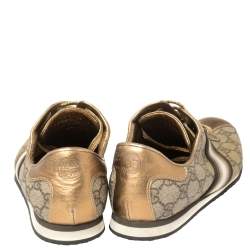 Pre Owned حذاء رياضى غوتشى منخفض من أعلى ويب جلد وكانفاس سوبريم ذهبى / بيج مقاس 39