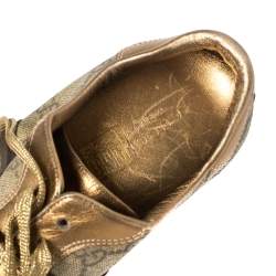 Pre Owned حذاء رياضى غوتشى منخفض من أعلى ويب جلد وكانفاس سوبريم ذهبى / بيج مقاس 39