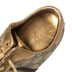 Pre Owned حذاء رياضى غوتشى منخفض من أعلى ويب جلد وكانفاس سوبريم ذهبى / بيج مقاس 39