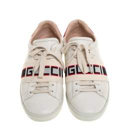 مملوكة مسبقًا حذاء رياضى غوتشى منخفض من أعلى باند غوتشى أيس جلد أحمر / أبيض مقاس 37.5