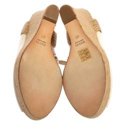 مملوكة مسبقًا Gucci White Leather Wedge Platform Espadille Sandals Size 40