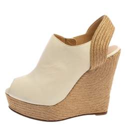 مملوكة مسبقًا Gucci White Leather Wedge Platform Espadille Sandals Size 40