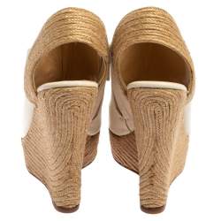 مملوكة مسبقًا Gucci White Leather Wedge Platform Espadille Sandals Size 40