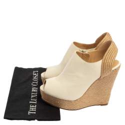 مملوكة مسبقًا Gucci White Leather Wedge Platform Espadille Sandals Size 40