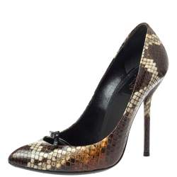 Gucci Two Tone Python Beverly Bow Pumps Size 39
