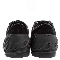 Pre Owned حذاء رياضى غوتشى منخفض من أعلى شعار سكريبت سويدى أسود مقاس 38