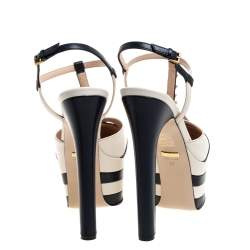 مملوكة مسبقًا صندل غوتشى سيور كاحل نعل سميك مرصع سبايك جلد أبيض وأزرق مقاس 37