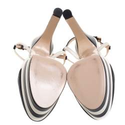 مملوكة مسبقًا صندل غوتشى سيور كاحل نعل سميك مرصع سبايك جلد أبيض وأزرق مقاس 37