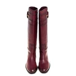 مملوكة مسبقًا حذاء بوت فوق ركبة غوتشى جلد أحمر مقاس 37.5