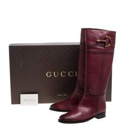 مملوكة مسبقًا حذاء بوت فوق ركبة غوتشى جلد أحمر مقاس 37.5